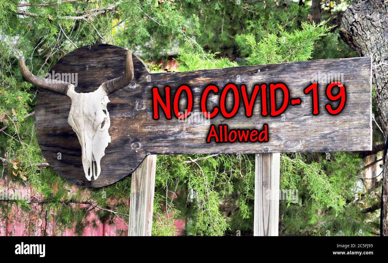 Aucun virus COVID-19 autorisé signe crâne de vache. Banque D'Images