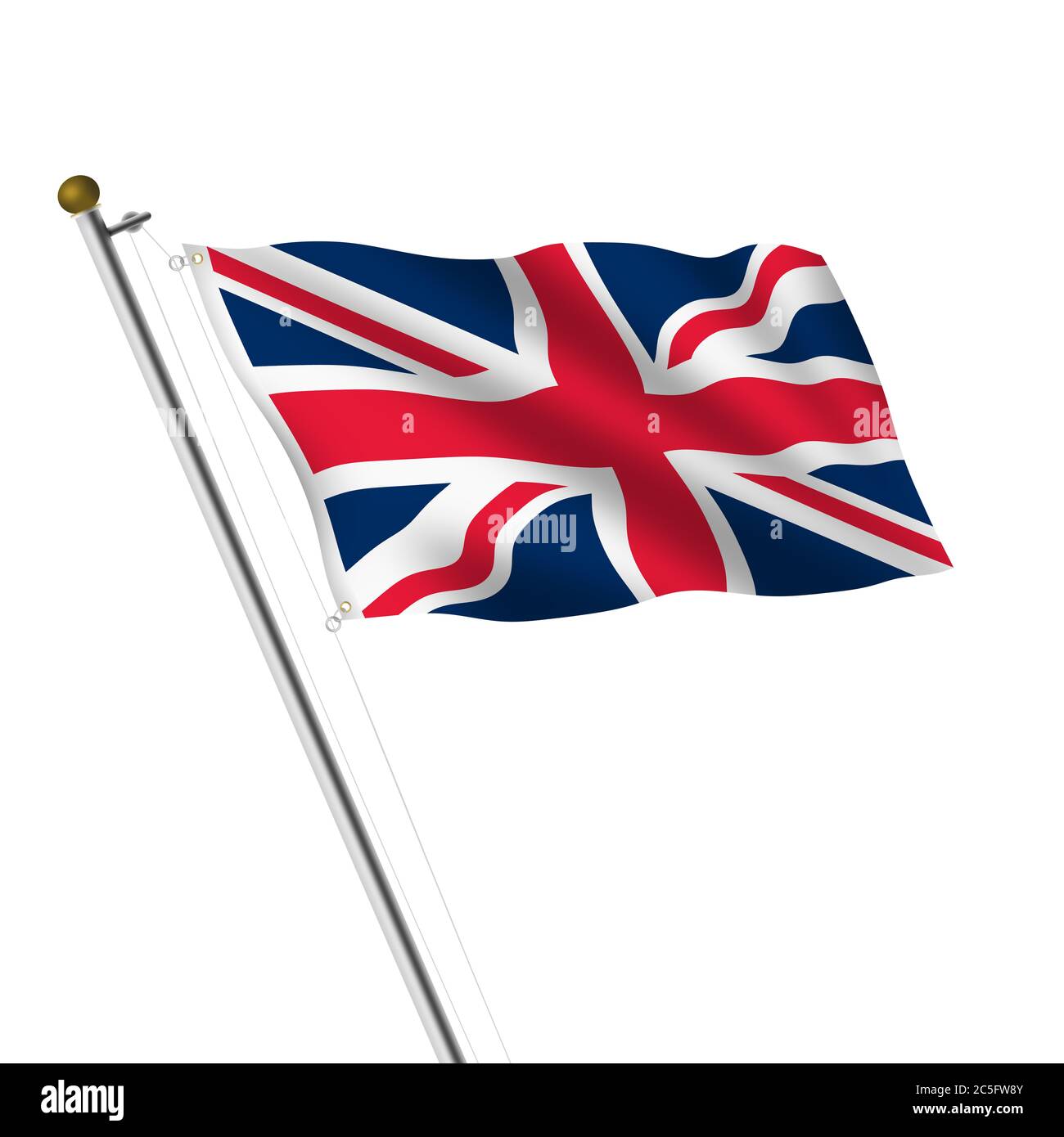 Illustration de Flagpole Union Jack en Grande-Bretagne sur blanc avec chemin de coupure Banque D'Images