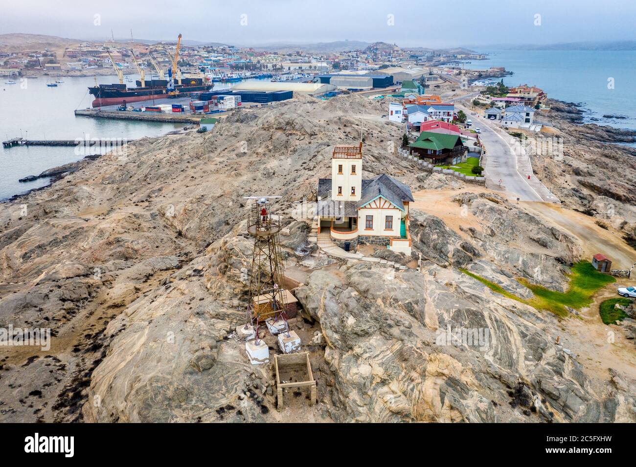 Phare sur l'île de Shark, Luderitz , Namibie , Banque D'Images