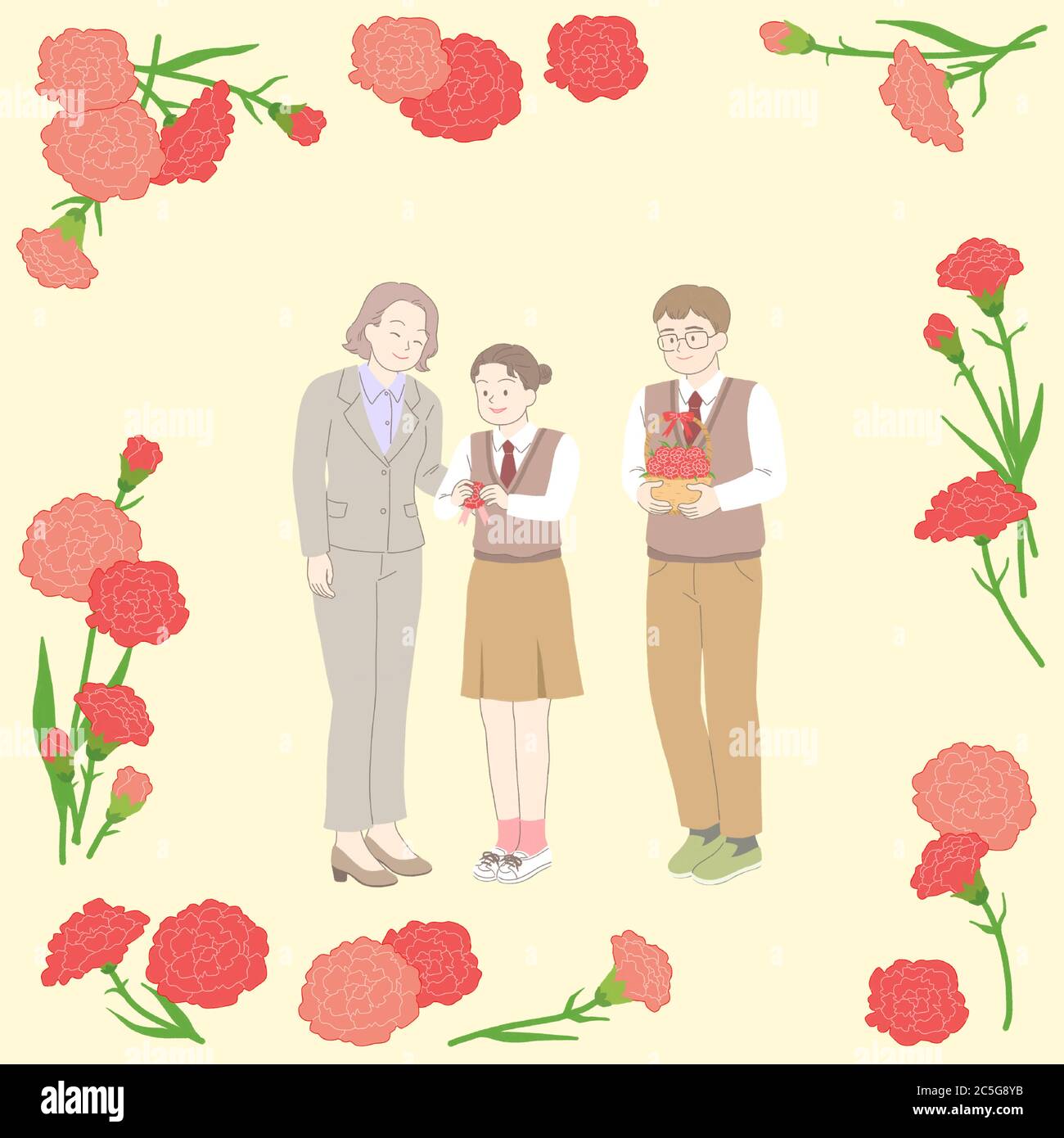 Cadre floral printemps avec Happy People illustration 014 Illustration de Vecteur