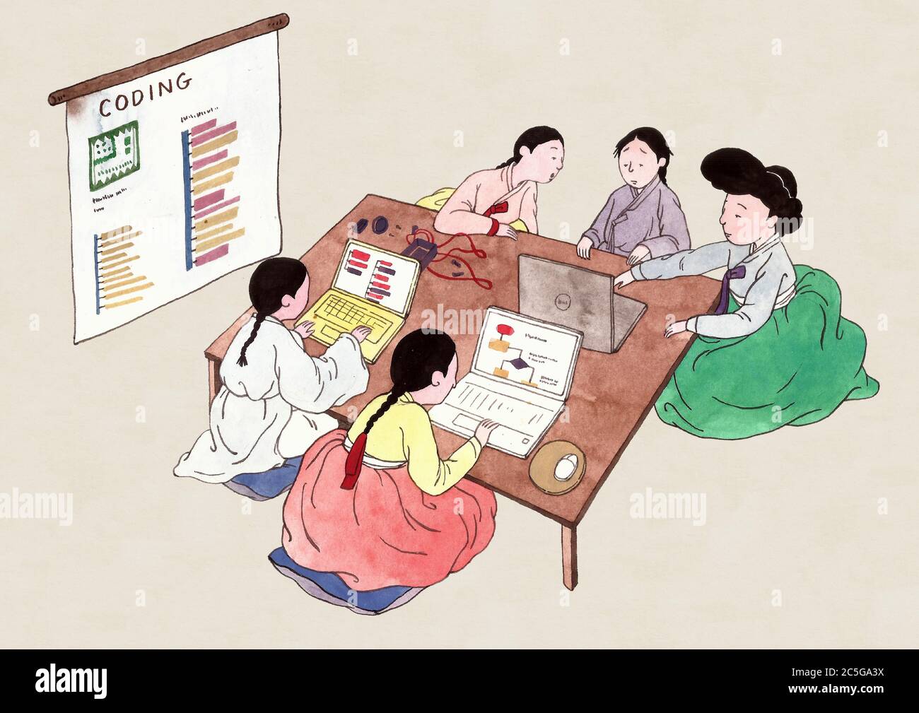 Style pop art coréen rétro, concept d'éducation traditionnelle illustration 011 Illustration de Vecteur