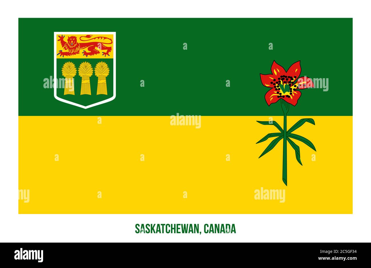 Le drapeau de la Saskatchewan Vector Illustration sur fond blanc. Drapeau provinces du Canada. Bonne taille, de proportions et de couleurs. Illustration de Vecteur