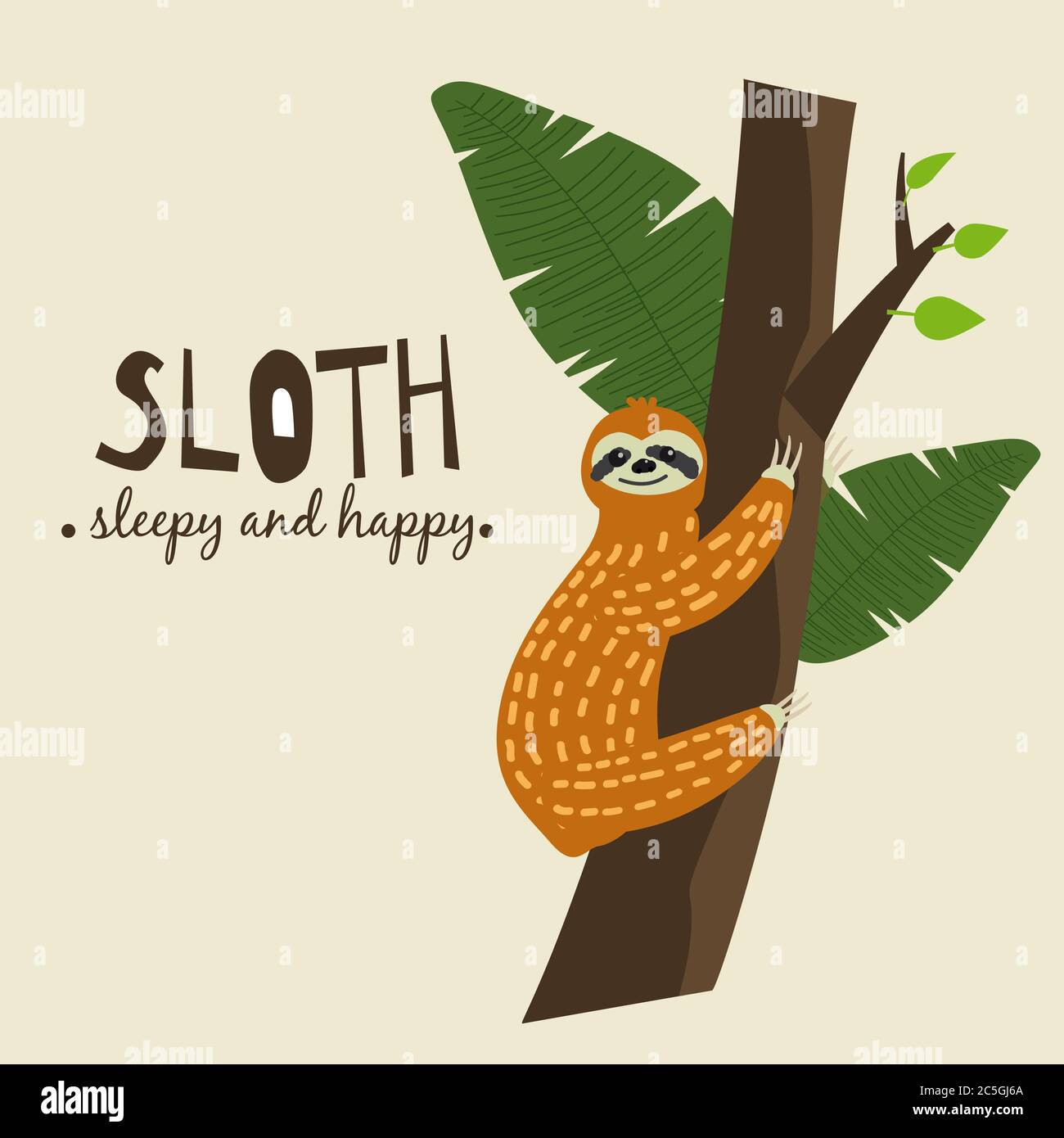 Joli soeth amusant accroché à l'arbre. Sommeil et heureux. Adorable dessin animé à la main. Joli petit cloth vectoriel pour carte de vœux, invitations Illustration de Vecteur