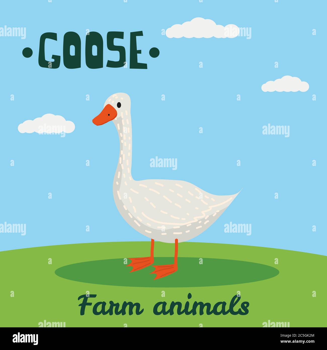 Mignon Oies caractère animal de ferme, animaux de ferme, illustration vectorielle sur fond de champ. Style de dessin animé, isolé Illustration de Vecteur