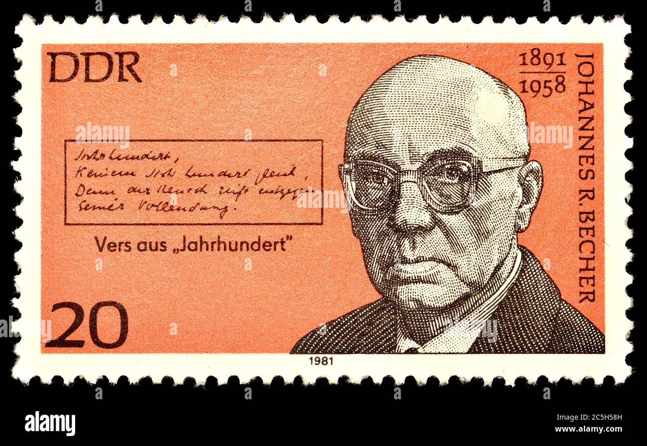 Timbre-poste allemand (1981) : Johannes Robert Becher (1891 – 1958) politicien, romancier et poète allemand. Banque D'Images