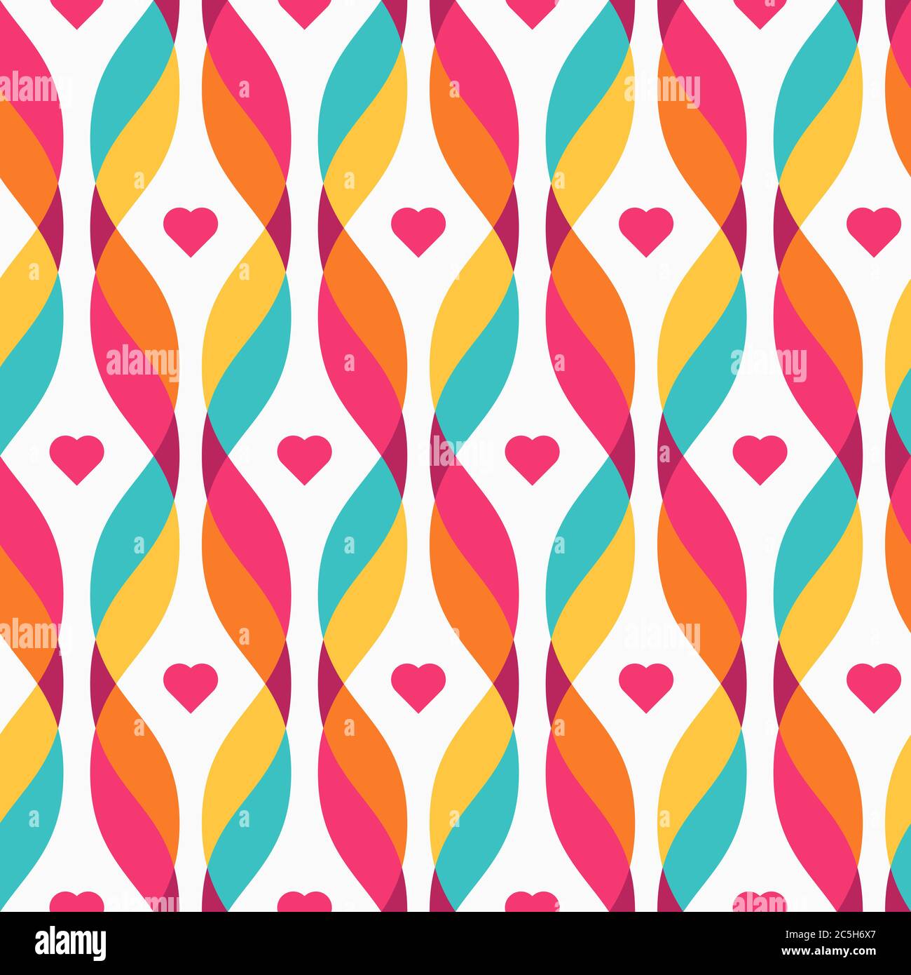 Éléments de design - vagues colorées enchevêtrées et petits coeurs roses. Arrière-plan transparent. Illustration vectorielle. Illustration de Vecteur