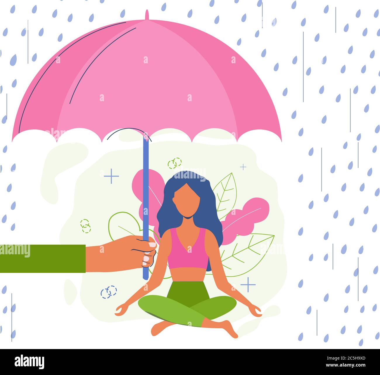 Main tenant parapluie protégeant femme Illustration de Vecteur