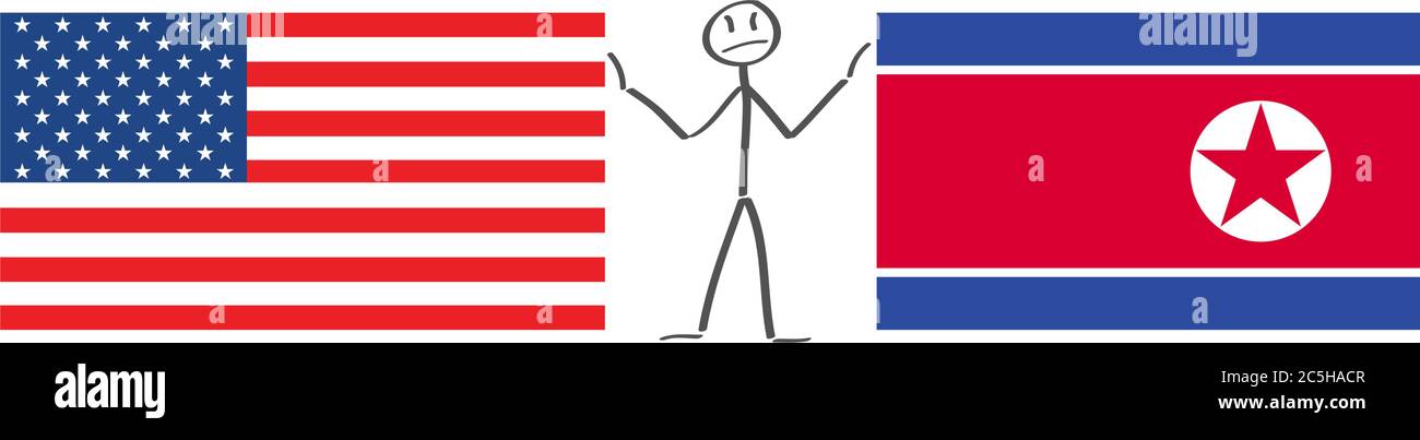 Drapeau des États-Unis d'Amérique et drapeau de la Corée du Nord, entre stickerman apaiser la tension nous vecteur . Illustration de Vecteur