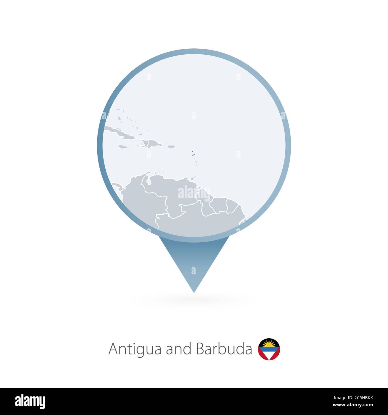 Carte PIN avec carte détaillée d'Antigua-et-Barbuda et des pays voisins. Illustration de Vecteur