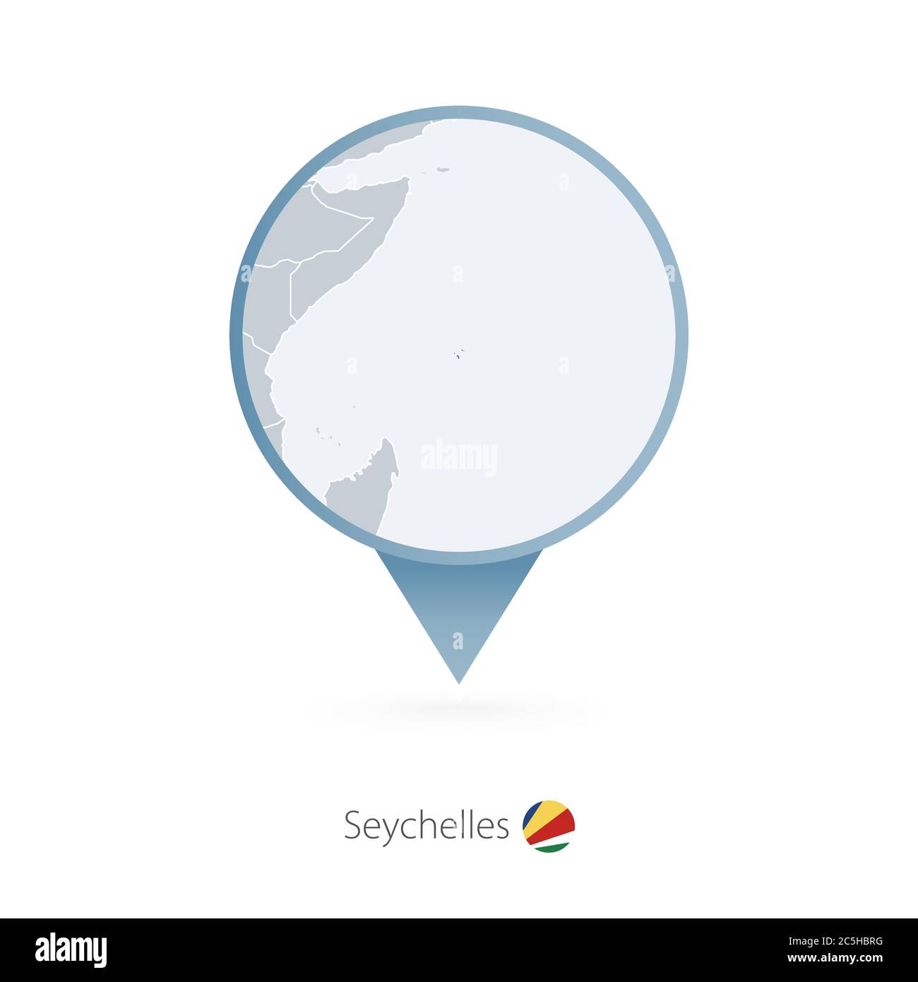 Carte PIN avec carte détaillée des Seychelles et des pays voisins. Illustration de Vecteur