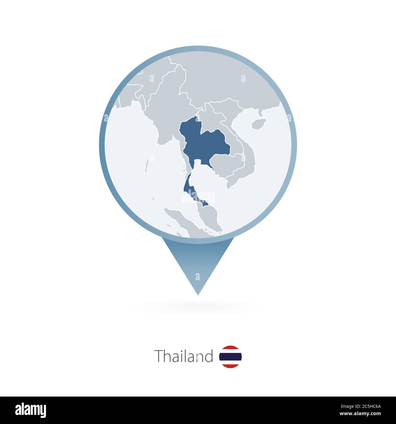 Carte PIN avec carte détaillée de la Thaïlande et des pays voisins. Illustration de Vecteur
