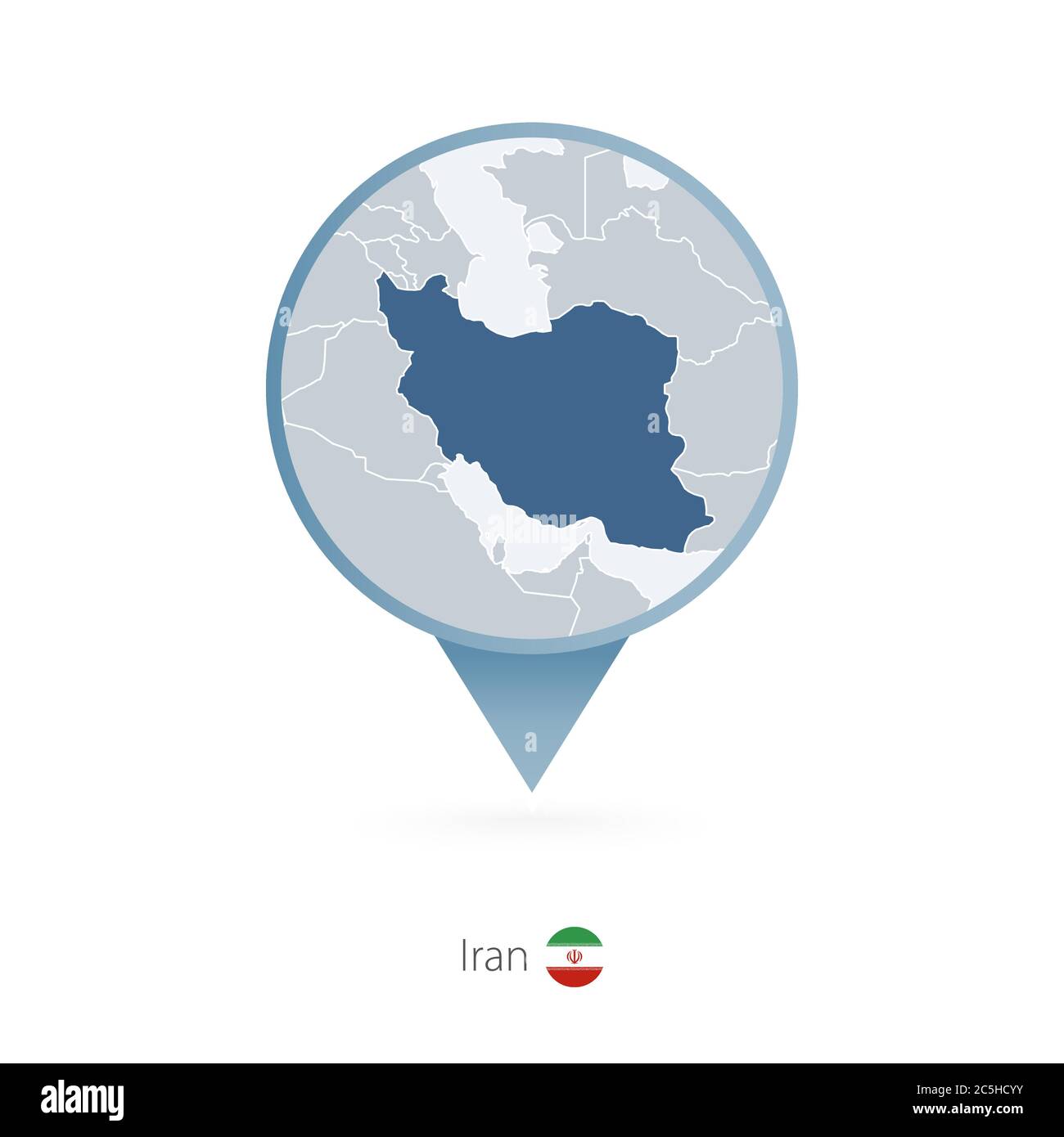 Carte PIN avec carte détaillée de l'Iran et des pays voisins. Illustration de Vecteur