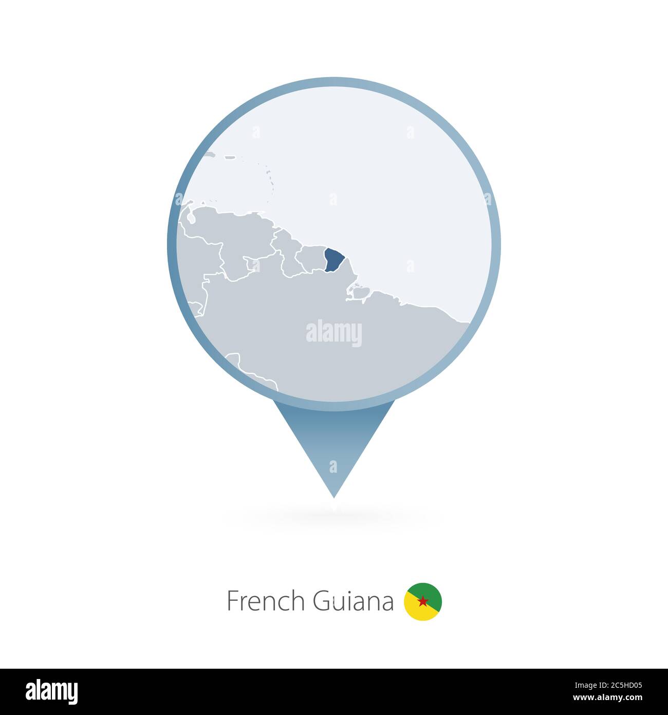 Carte PIN avec carte détaillée de la Guyane française et des pays voisins. Illustration de Vecteur