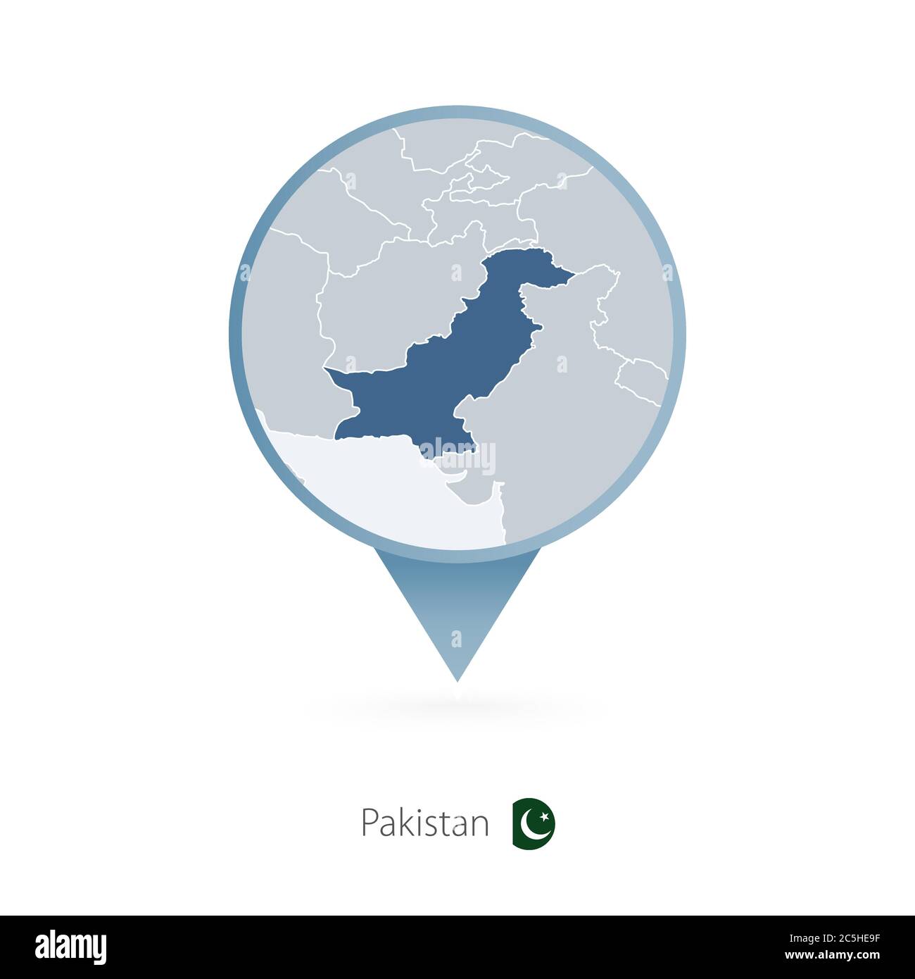 Carte PIN avec carte détaillée du Pakistan et des pays voisins. Illustration de Vecteur