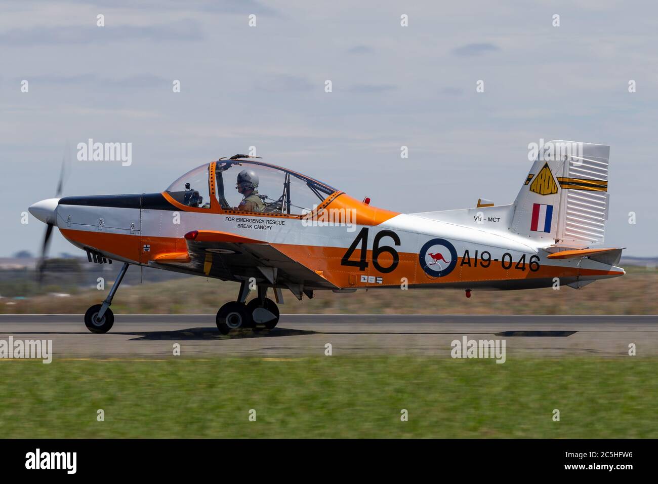Ancien Royal Australian Air Force (RAAF) Nouvelle-Zélande aérospatiale CT-4A Airtrainer avion VH-MCT train à l'aéroport d'Avalon. Banque D'Images