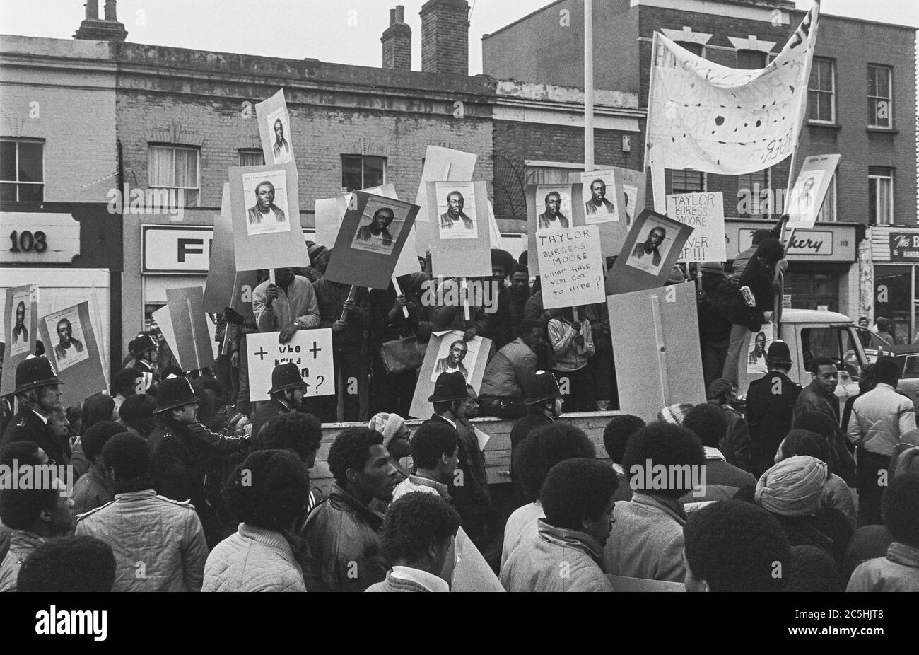 Manifestation 1983 Colin Roach mort Hackney Banque D'Images