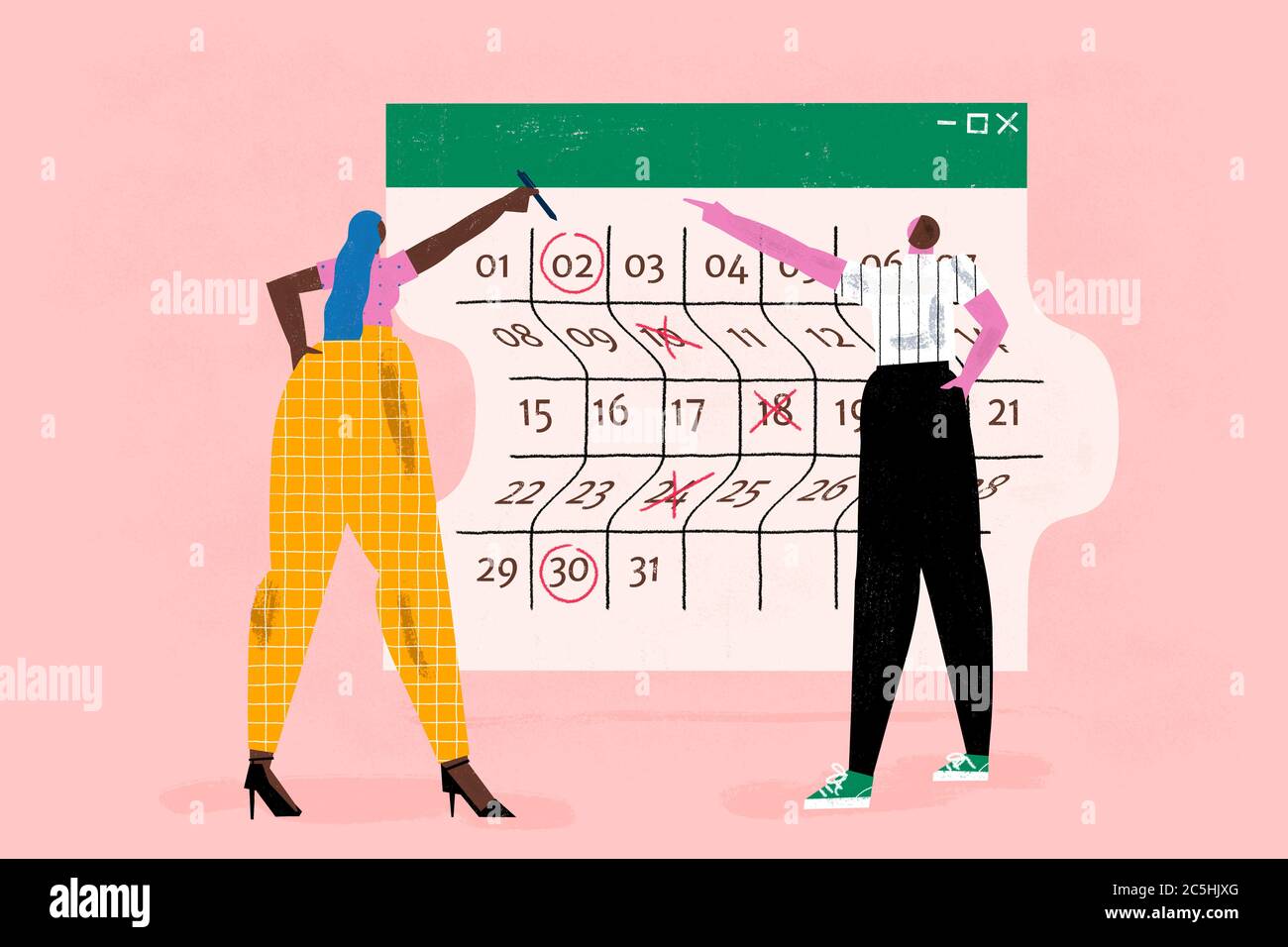 Calendrier de planification des employés Calendrier des emplois. Horaires et horaires flexibles au travail. Banque D'Images