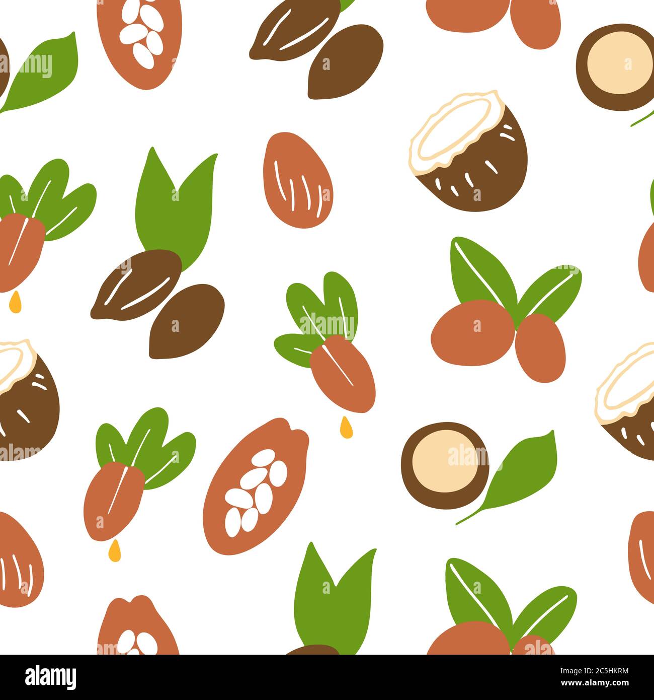 Huiles cosmétiques motif sans couture. Écrous qui essorgent les huiles. Huiles nourrissantes pour la beauté de la peau. Icônes vectorielles Illustration de Vecteur