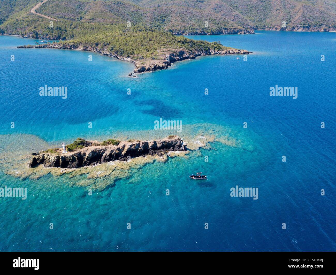 Vue aérienne de la côte pittoresque dans la baie de Gokova Mugla Turquie Banque D'Images