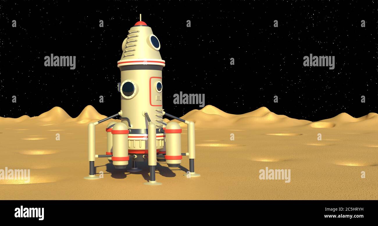 Module d'atterrissage vaisseau spatial sur la surface de la lune Banque D'Images