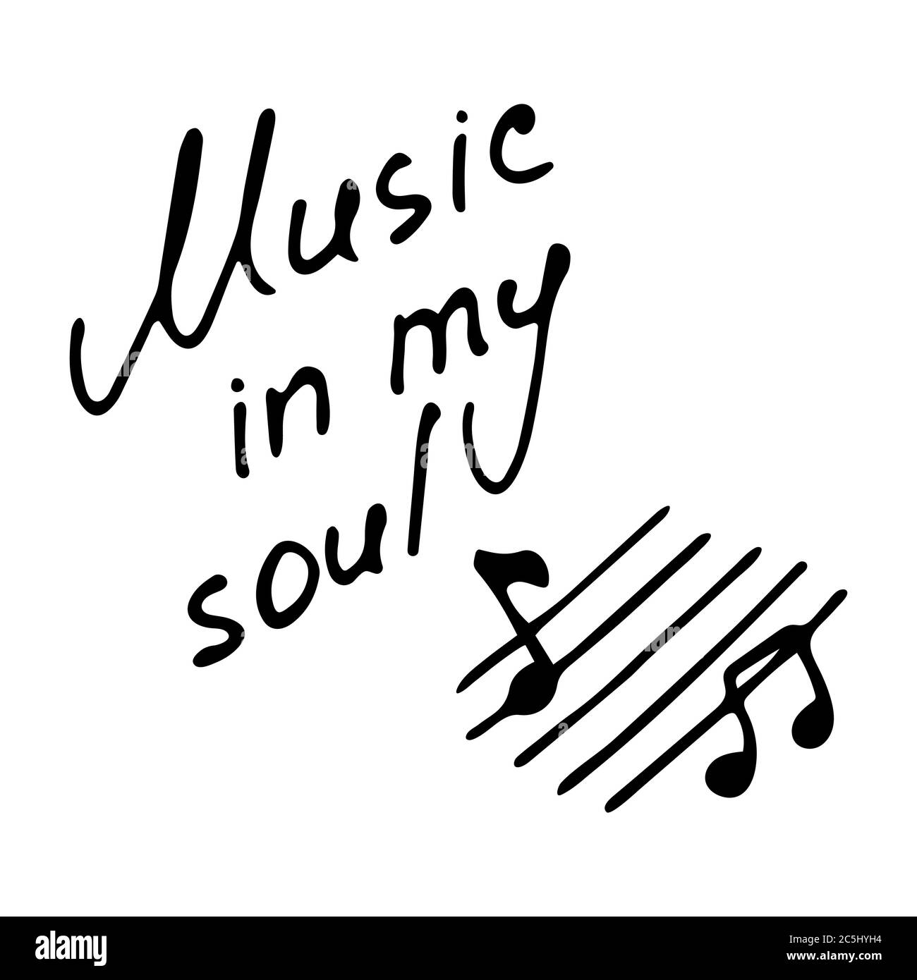 Inscription à la main musique dans mon âme. Icône de notes dessinées à la main. Vecteur Illustration de Vecteur