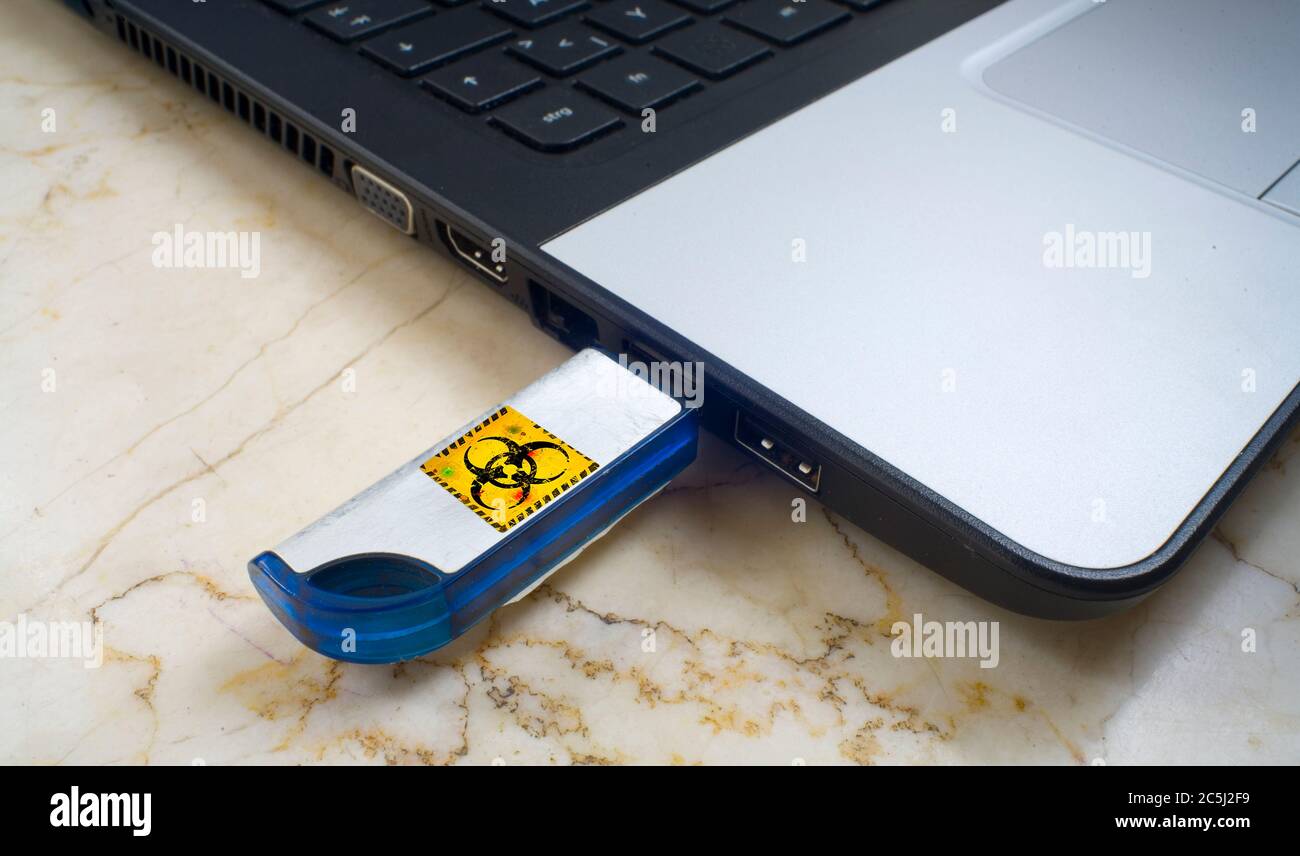 Infecter un ordinateur portable avec un virus d'ordinateur via une clé usb, espace de copie libre Banque D'Images