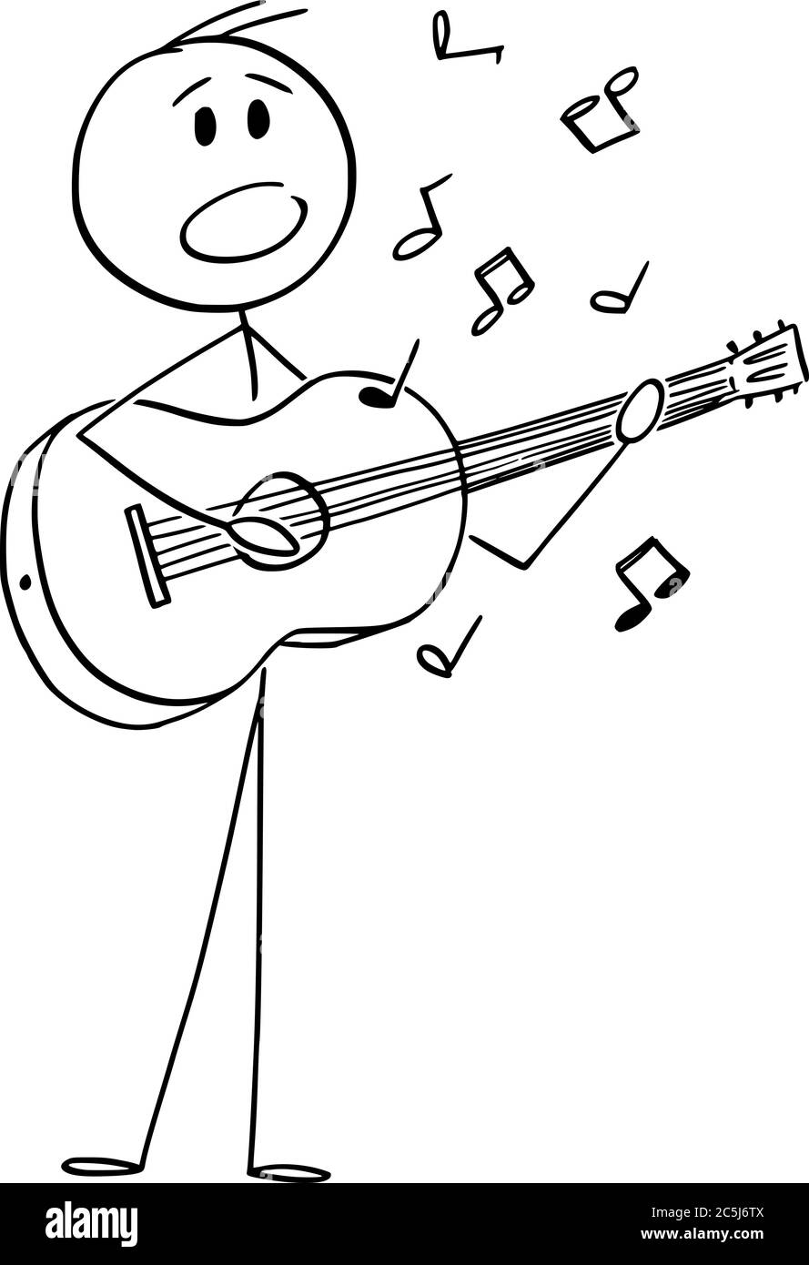 Dessin de dessin de dessin de dessin de dessin de dessin de dessin conceptuel d'un musicien ou d'un chanteur jouant de la musique sur guitare acoustique et chantant une chanson. Illustration de Vecteur