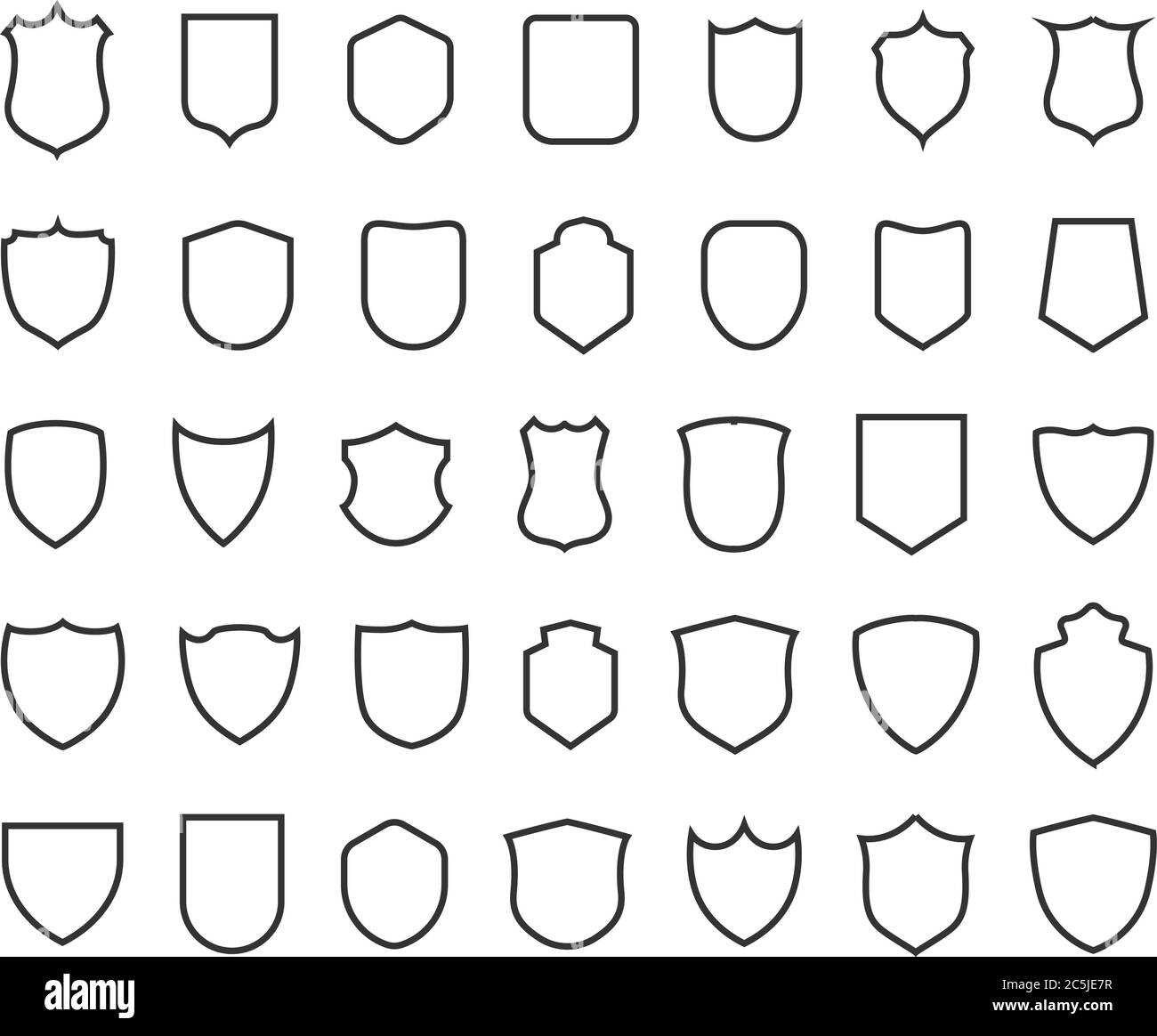 Forme de l'insigne de police. 40 icônes silhouettes de bouclier militaire Vector. Correctifs de sécurité isolés sur fond blanc. Illustration protection de la forme de bouclier, sécurité noire et badge de football Vector eps 10 Illustration de Vecteur
