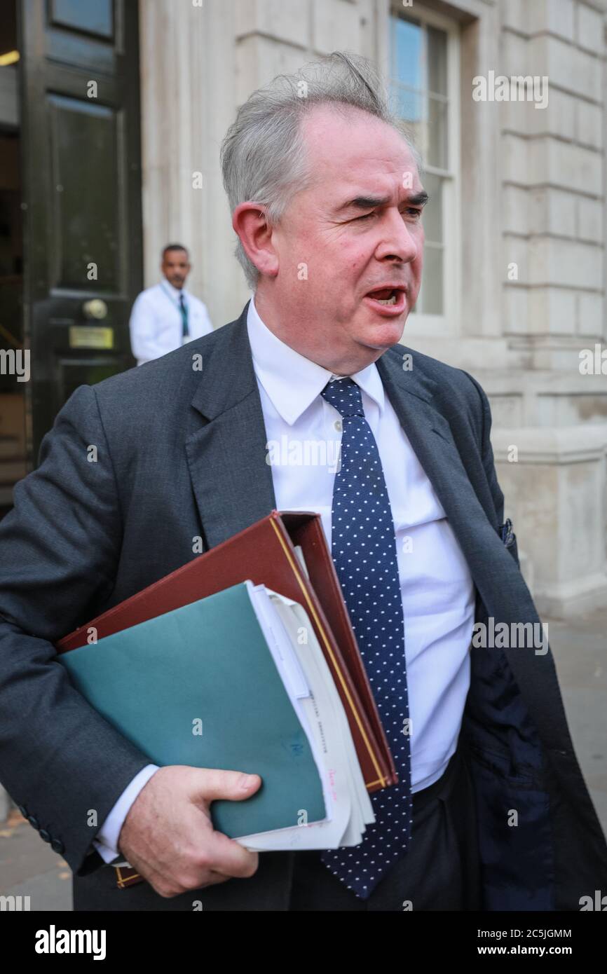 Geoffrey Cox, député au Québec, Procureur général quitte le Cabinet Office à Whitehall, Londres, Royaume-Uni Banque D'Images