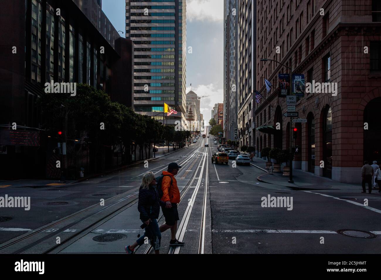 Vue sur les rues de San Francisco depuis un téléphérique Banque D'Images