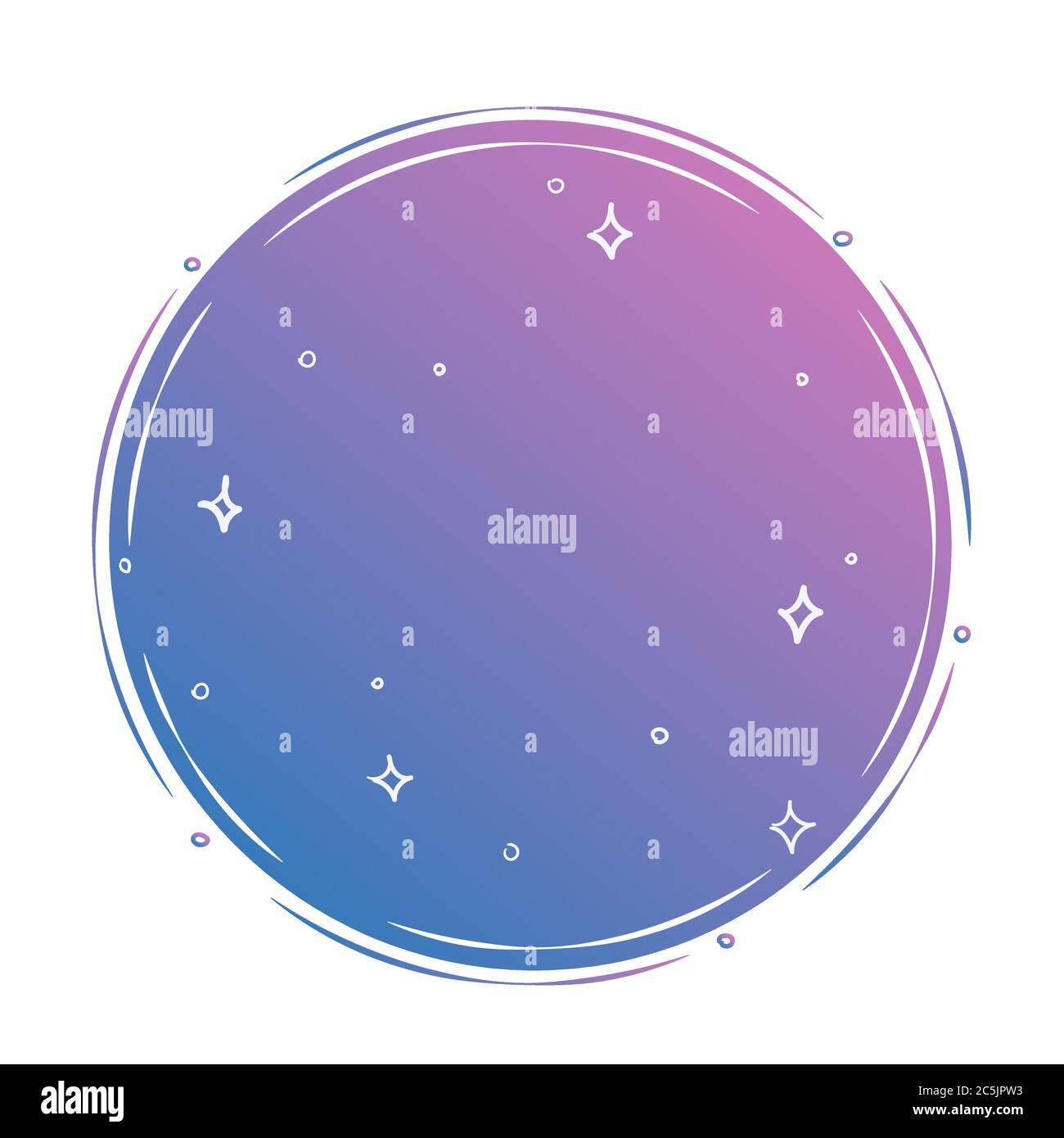 Bannière en forme de cercle ciel nocturne avec texte vide. Espace avec étoiles autour de fond vectoriel créatif. Concept de nature, modèle de mise en page moderne. Fond bleu-violet ciel. Carte vierge à étoiles sombres. Illustration de Vecteur