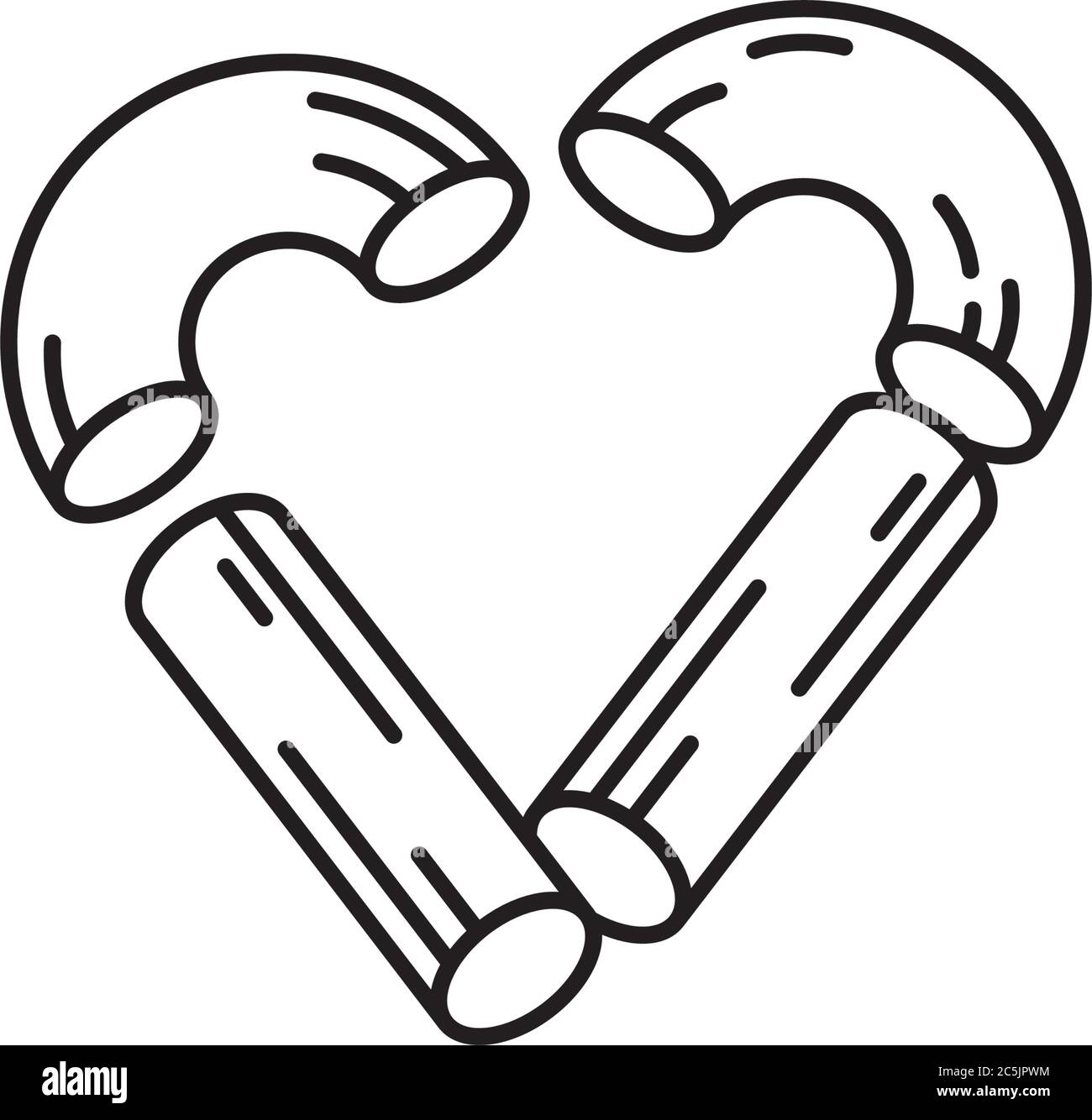 Macaroni disposé en forme de coeur icône de ligne vectorielle. Symbole de l'amour des pâtes italiennes. Illustration de Vecteur