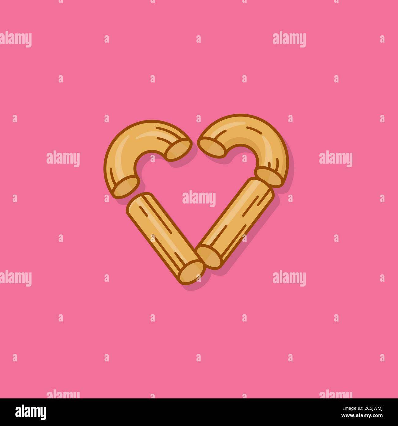 Macaroni disposé en forme de coeur illustration vecteur pour la fête de Macaroni le 7 juillet. Symbole de l'amour des pâtes italiennes. Illustration de Vecteur
