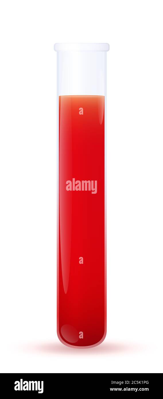 Tube à essai avec du sang. Outil de laboratoire et d'hématologie pour la recherche, l'analyse ou le diagnostic chimique, biologique et clinique. Banque D'Images