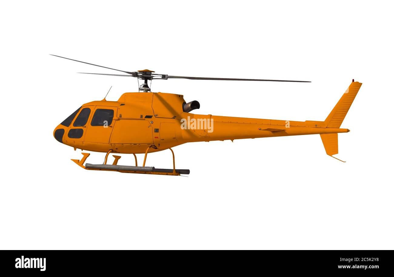 Hélicoptère orange isolé sur blanc. Photo avec masque. Banque D'Images
