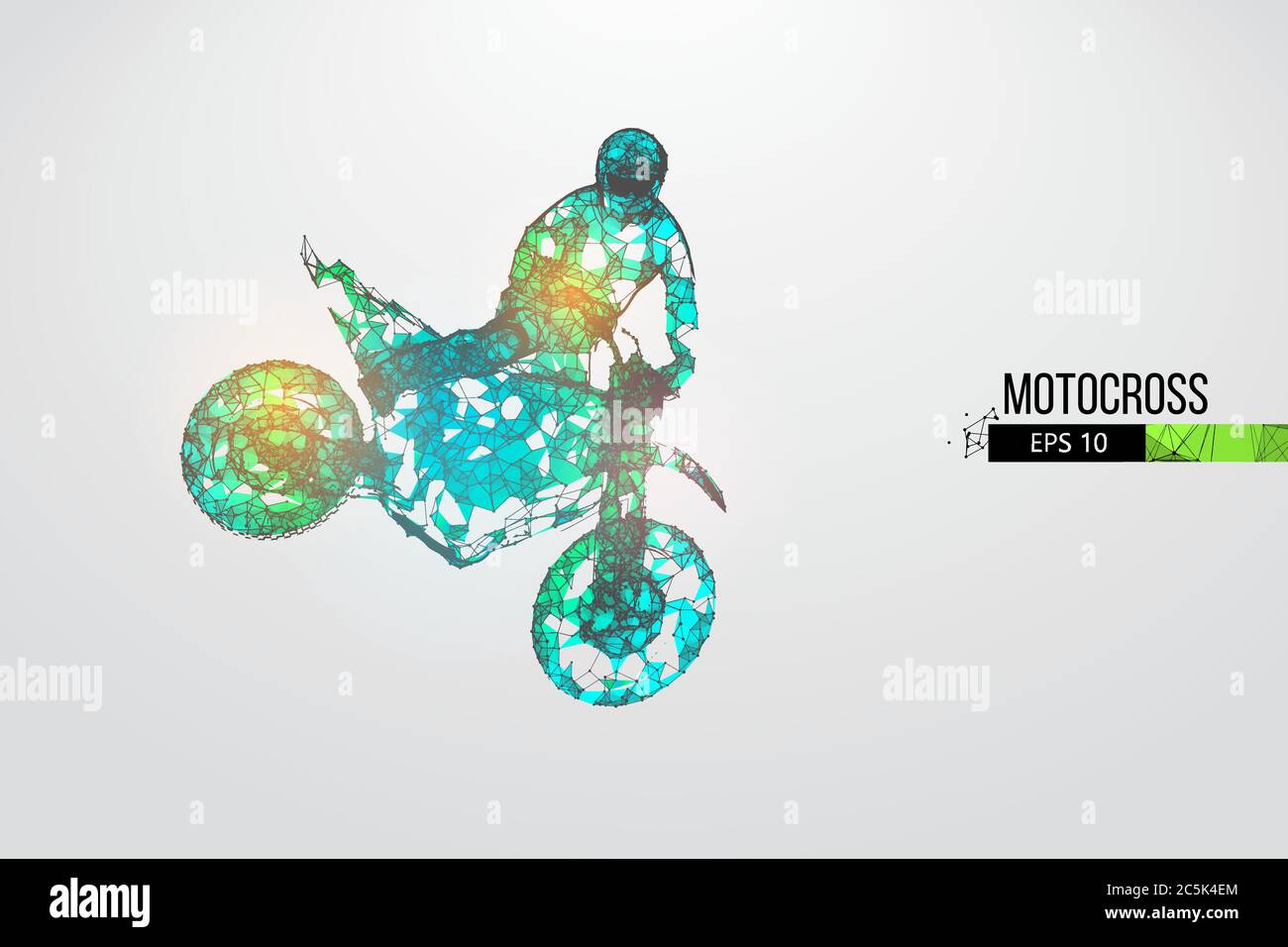 Silhouette abstraite d'un motocross filaire à partir de particules sur fond blanc. Organisation pratique du fichier eps. Illustartion vectorielle. T Illustration de Vecteur