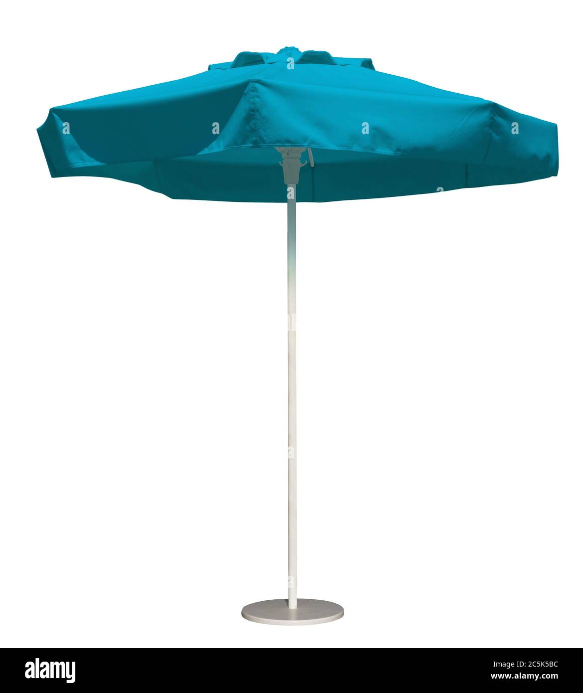 Parasol bleu clair isolé. Masque inclus. Banque D'Images