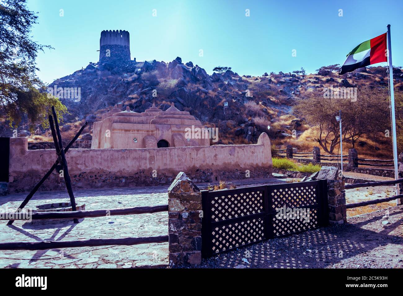Mosquée Al Bidya Fujairah Émirats arabes Unis la plus ancienne mosquée des Émirats arabes Unis Banque D'Images