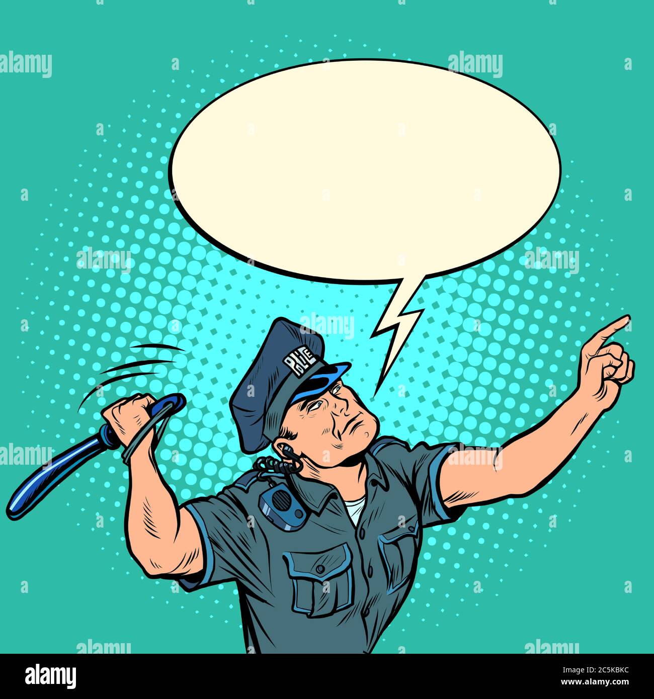 Le policier frappe avec un bâton Illustration de Vecteur