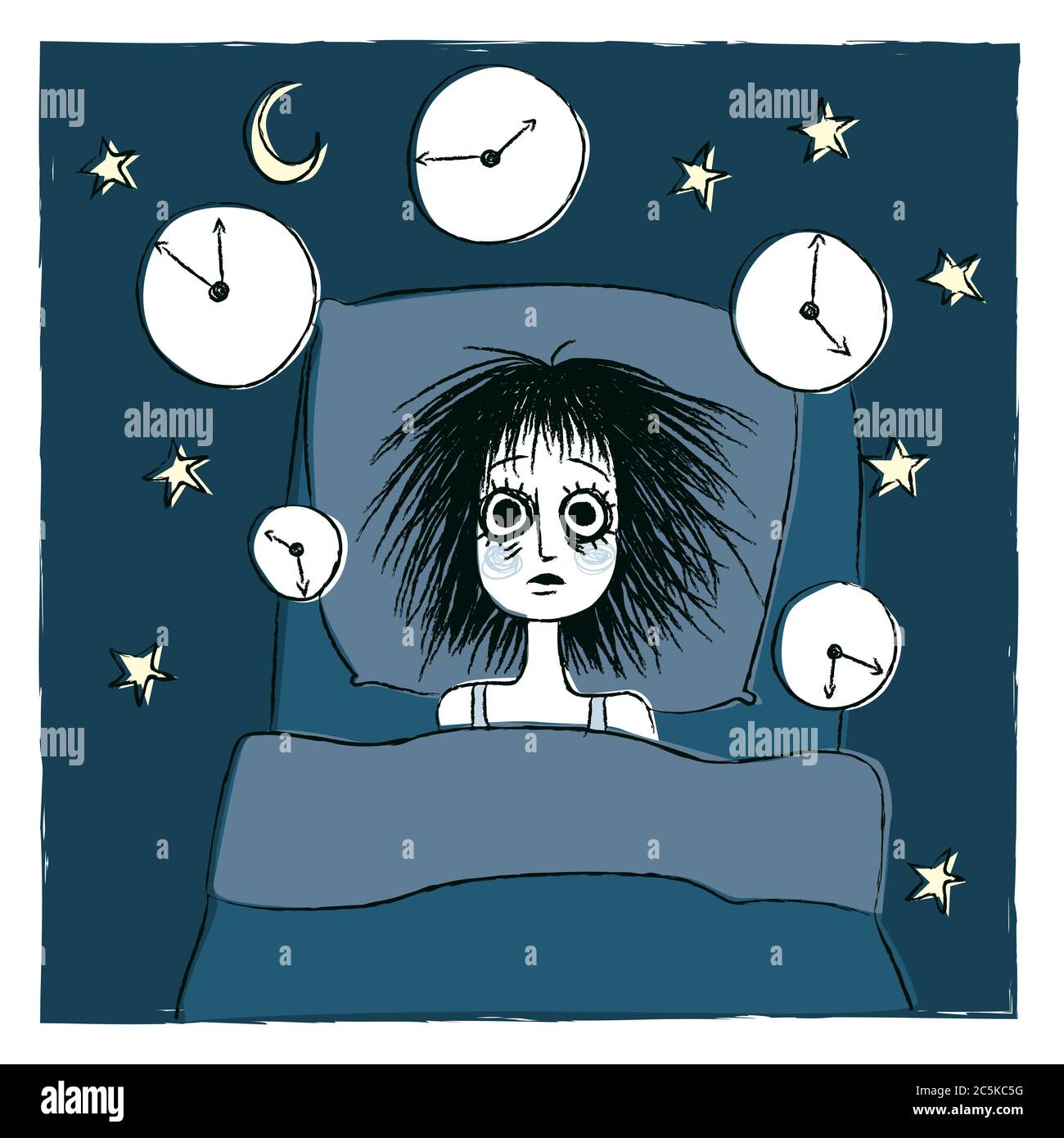 Illustration d'une femme insomniaque essayant de dormir Photo Stock - Alamy