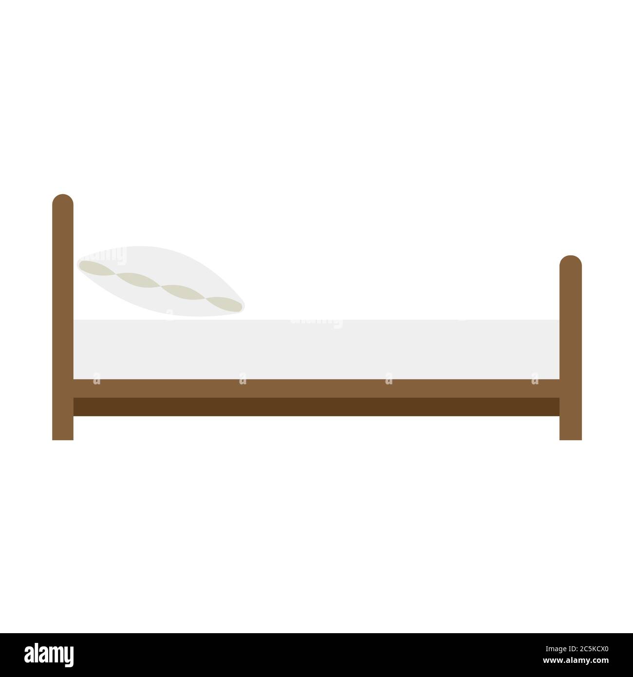 Lit en bois avec un oreiller sur fond blanc. Illustration vectorielle de style plat tendance. SPE 10 Illustration de Vecteur