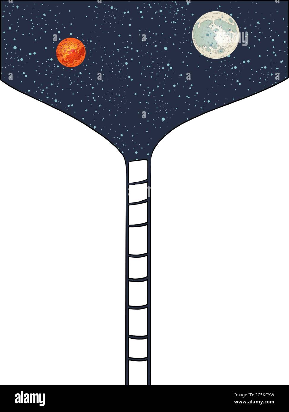 Escalier vers l'espace jusqu'à la lune et Mars Illustration de Vecteur