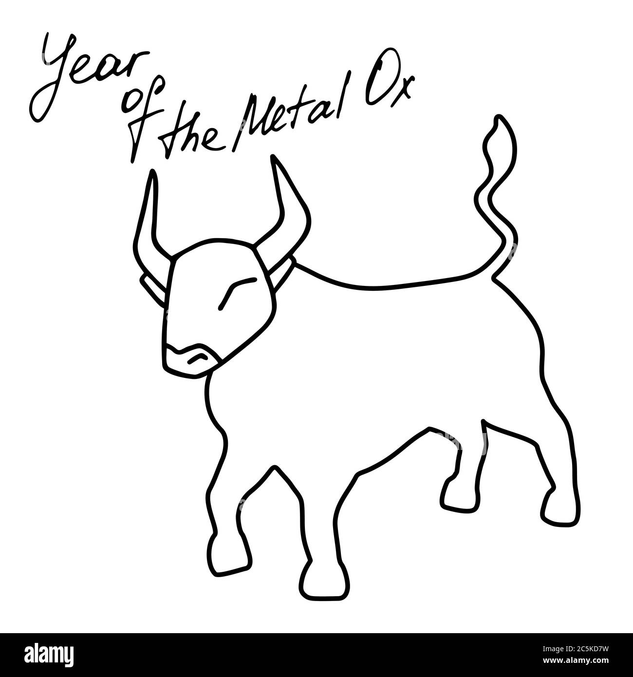 Année de l'Ox. Métal Illustration d'icône de vecteur Bull isolée sur fond blanc Illustration de Vecteur