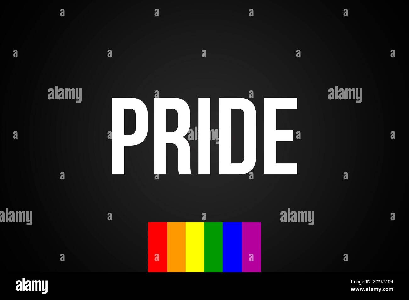 Drapeau arc-en-ciel vers le bas. Mot de fierté en blanc sur fond noir. Concept LGBT gay Pride. Autocollant, imprimé, logo typographique. Banque D'Images