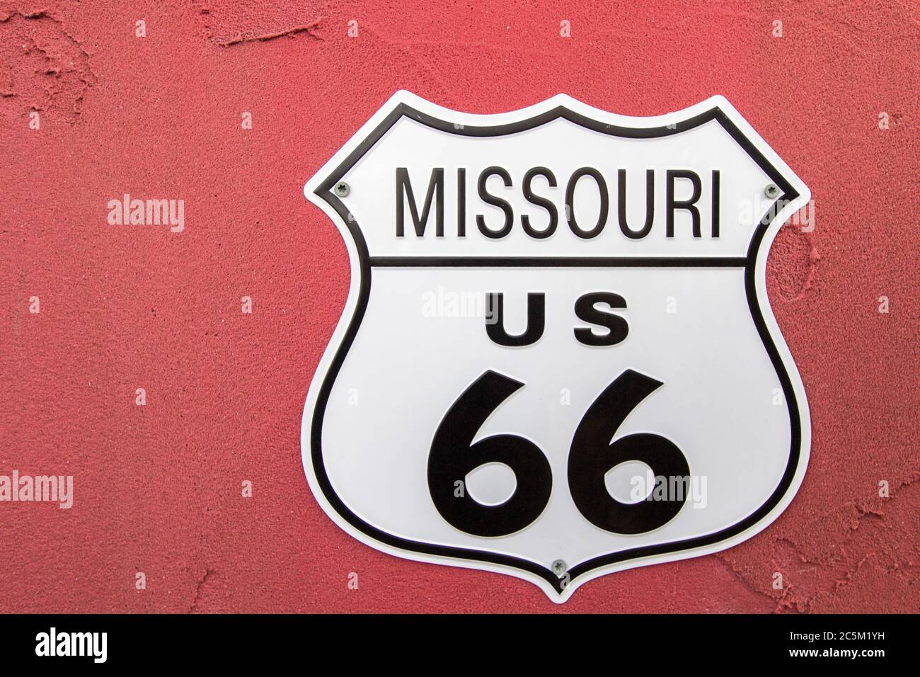 Panneau et symbole de la route Missouri route 66. Banque D'Images