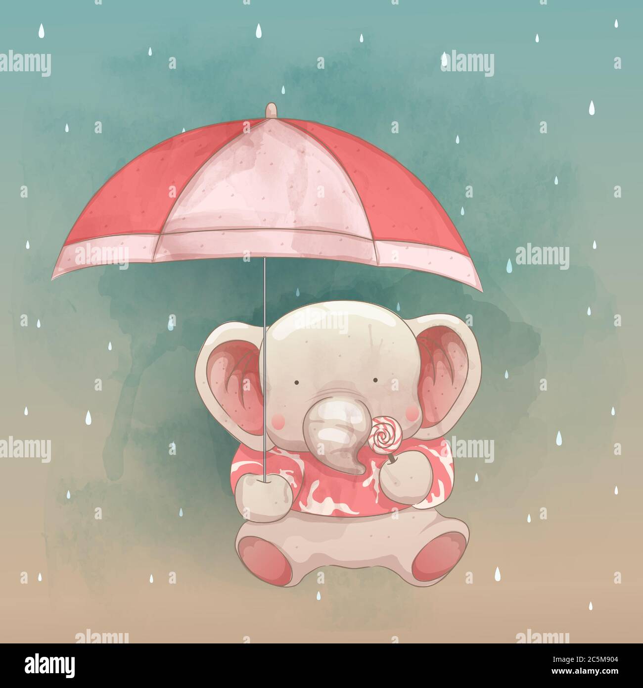 un joli éléphant et le parapluie Illustration de Vecteur