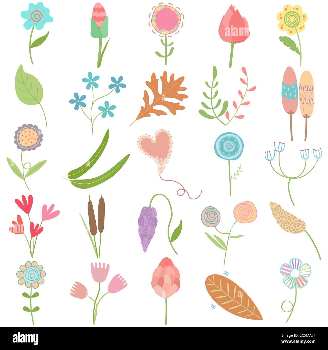 Feuille de fleur dessinée à la main pastel, adorable motif vectoriel ensemble de caniche comme motif graphique éléments floraux Illustration de Vecteur