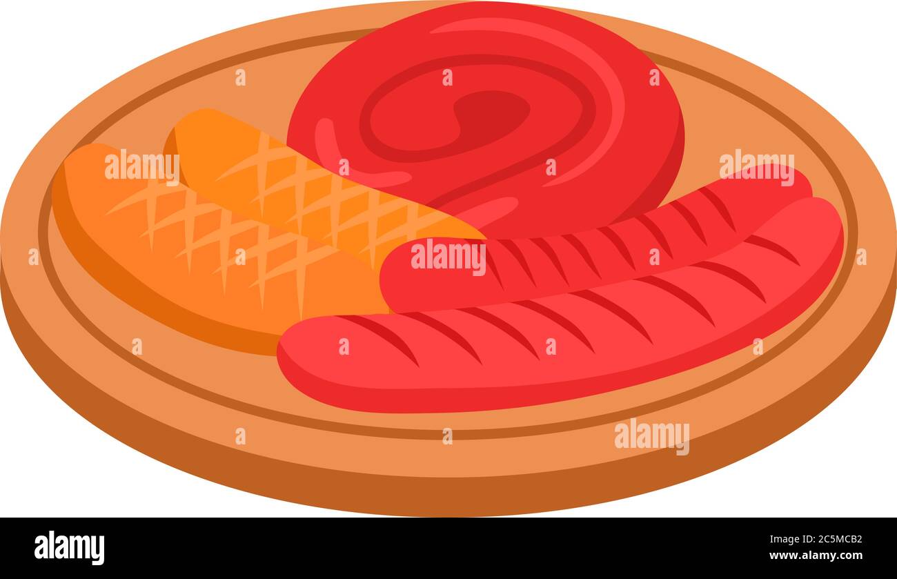 Saucisses grillées avec sauce sur le bois. Illustration vectorielle. Illustration de Vecteur