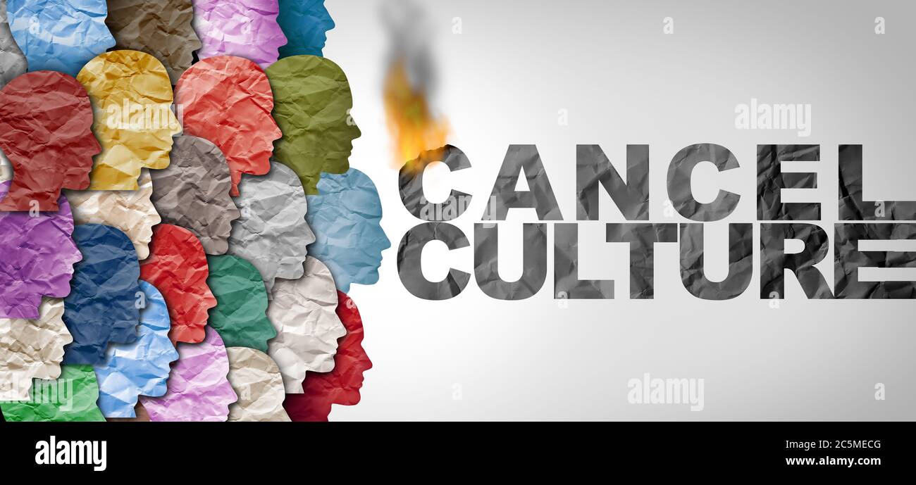 Annuler le symbole de culture ou l'annulation culturelle et la censure des médias sociaux comme l'annulation ou la restriction d'opinions offensives ou controversées. Banque D'Images
