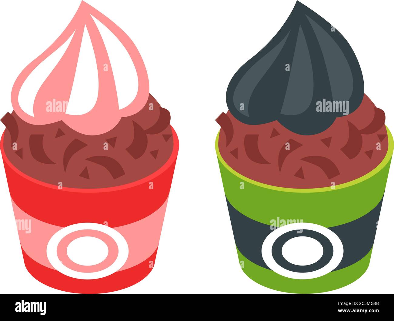 Ensemble de symboles de glace vectorisés de différentes saveurs, tasses et avec divers garnitures. Illustrations isolées. Illustration de Vecteur